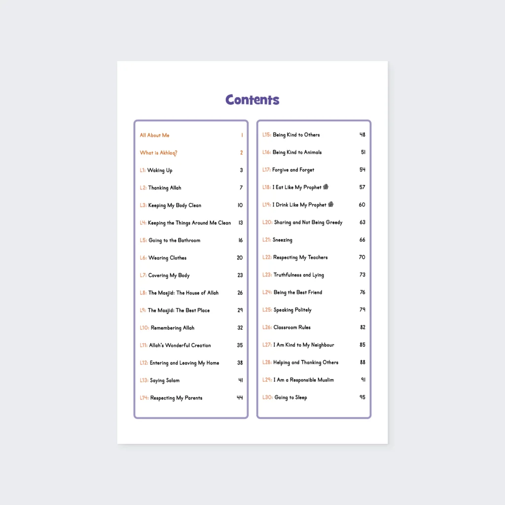 Adab & Akhlaq Level 1 Contents