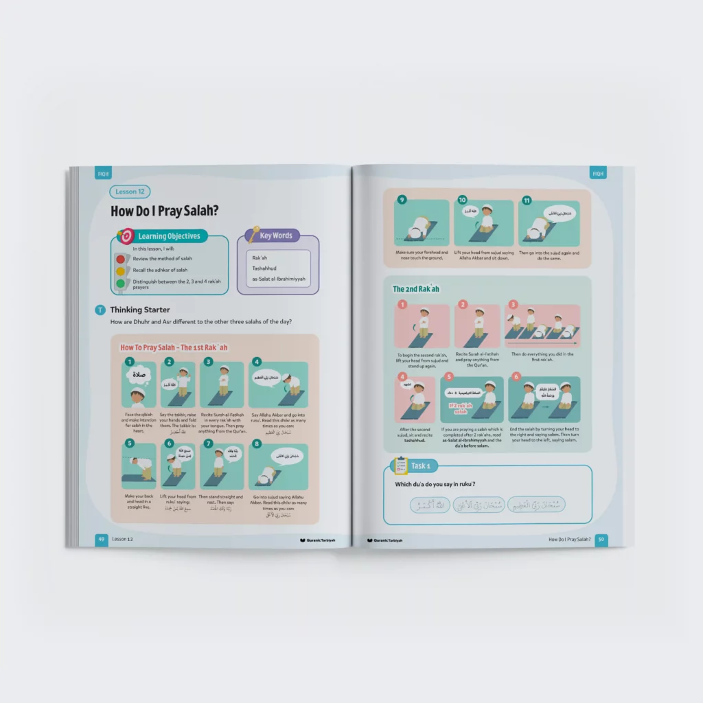 a two page spread from maliki fiqh level 3 book