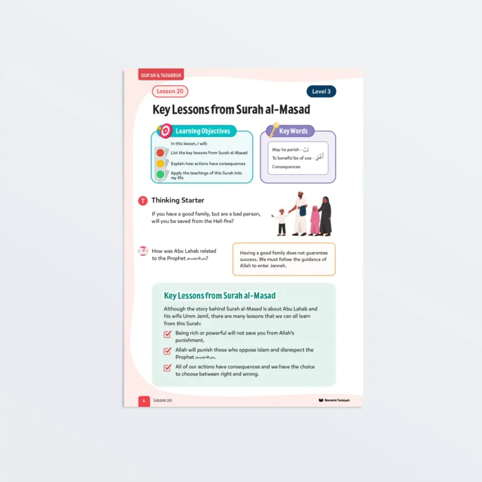 Lesson20 Key Lessons from Surah al-Masad L3 Quran & Tadabbur cover Page