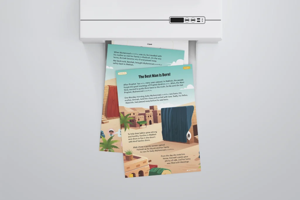 Lesson16-The-Best-Man-Is-Born-L1-Sirah-Stories-P1-to-3-with-printer